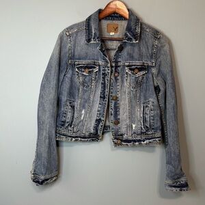 American Eagle Distressed Crop Denim Jean Jacket. 100% Cotton. Size Medium